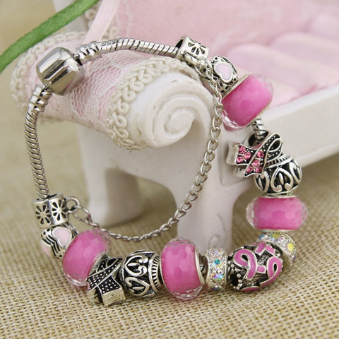 Breast Cancer Awareness Pink Ribbon Bracelet